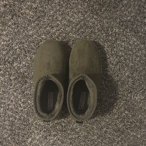 Olive Green Suede Winter Ankle Boots